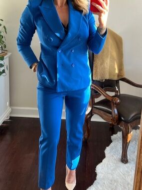 Express Cobalt Double-Breasted Blazer & Pant XS Petite